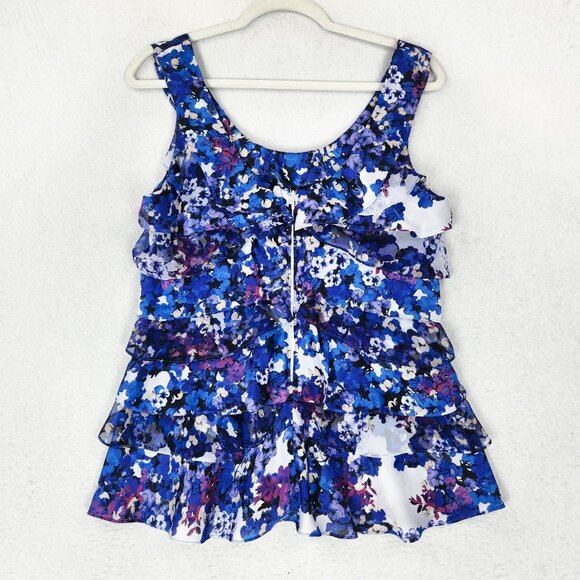 WHBM Shirt Womens Medium Blue Purple Tiered Ruffle Sleeveless Casual Top - Picture 6 of 10